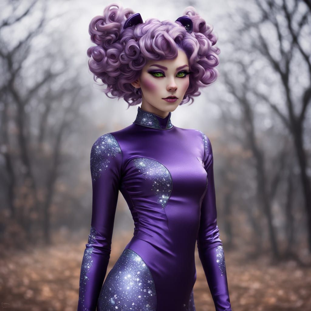 Vibrant Catgirl in Filmic Portrait with Rich Plum Hair