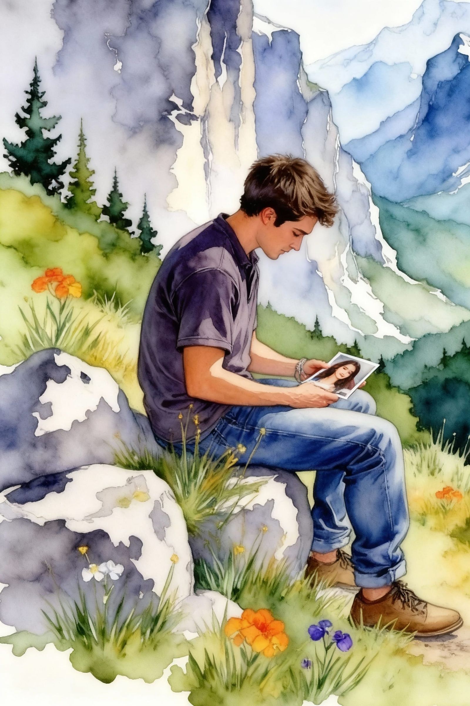 Man Paints Woman on Easel by Grassy Precipice