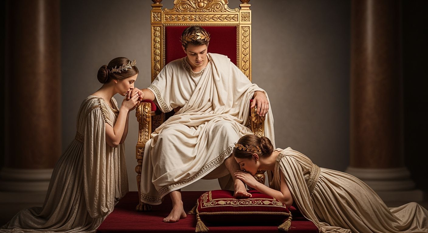 Barefoot Emperor on Gold Throne, Baroque Photography