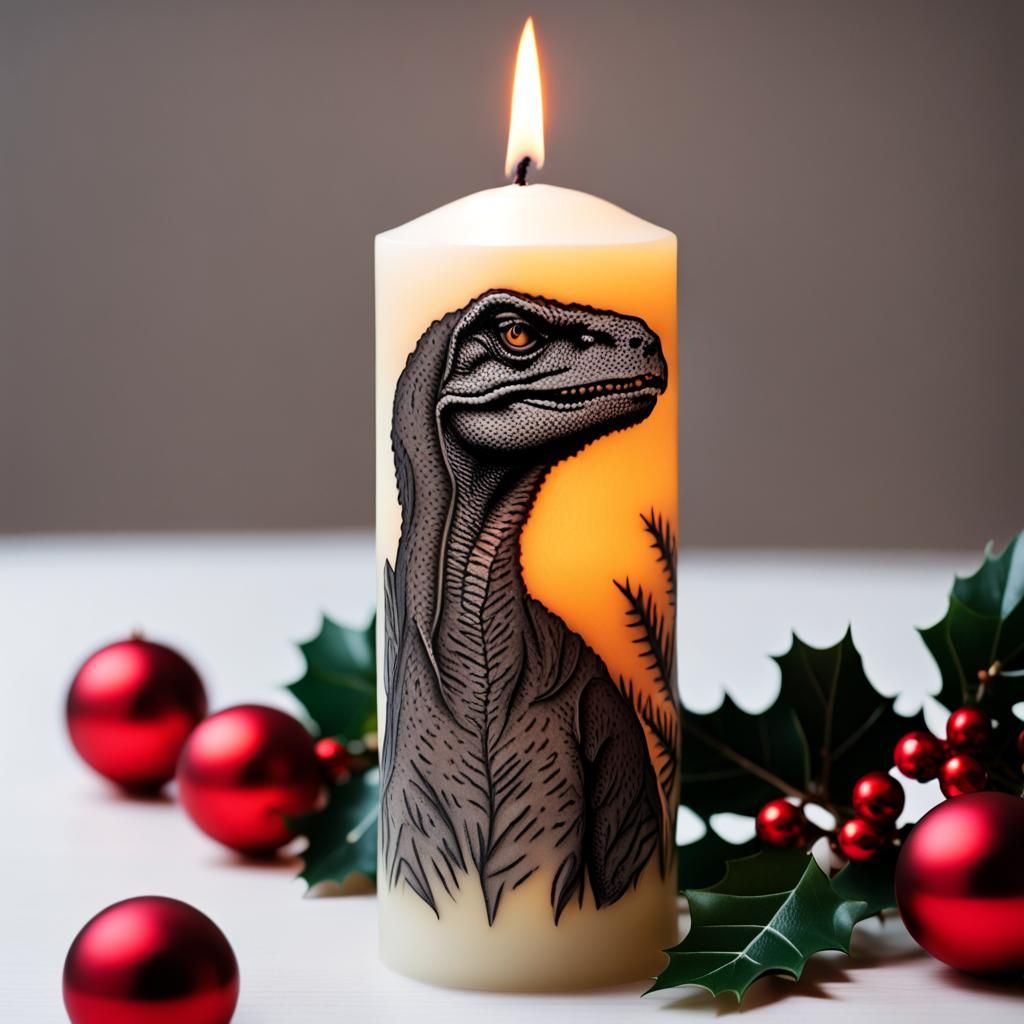 Velociraptor Christmas Candle Close-Up