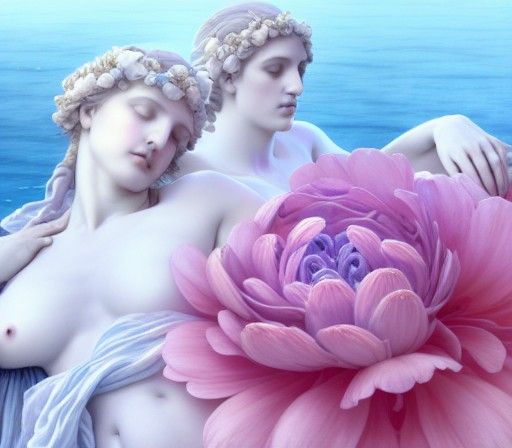 Greek Statues Drowning in Roses: Hyperdetailed Digital Paint...
