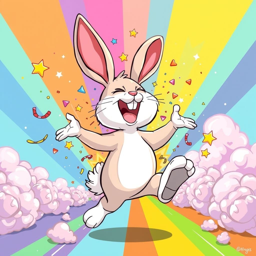 Laughing Bunny Detonation in Rainbow Landscape