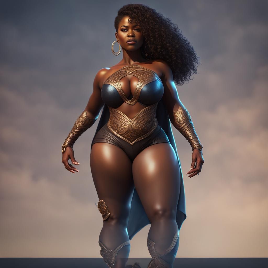 Curvy African American Superheroine in Fantasy Graphic