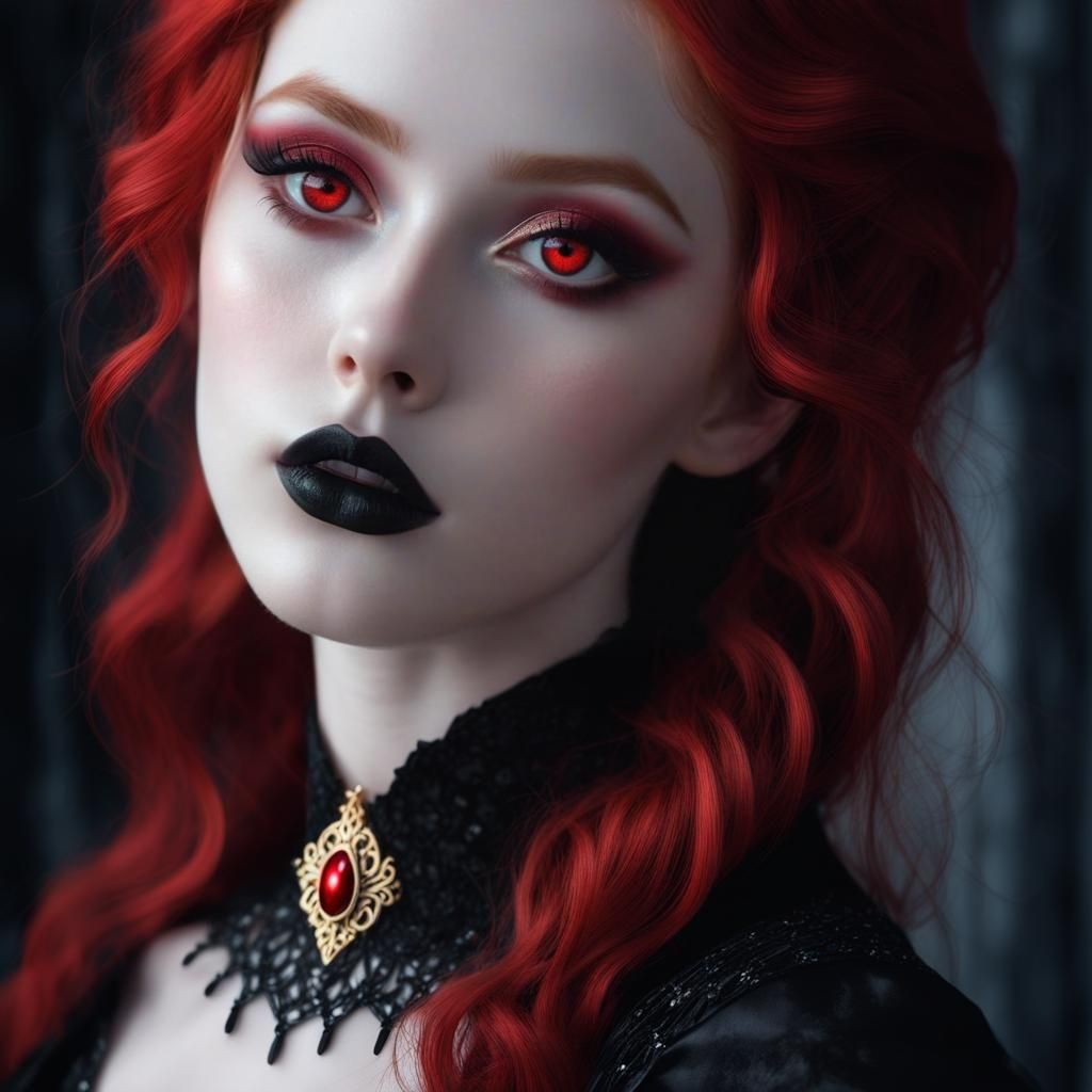 Realistic portrait of an ethereal gothic beauty with wavy cr...