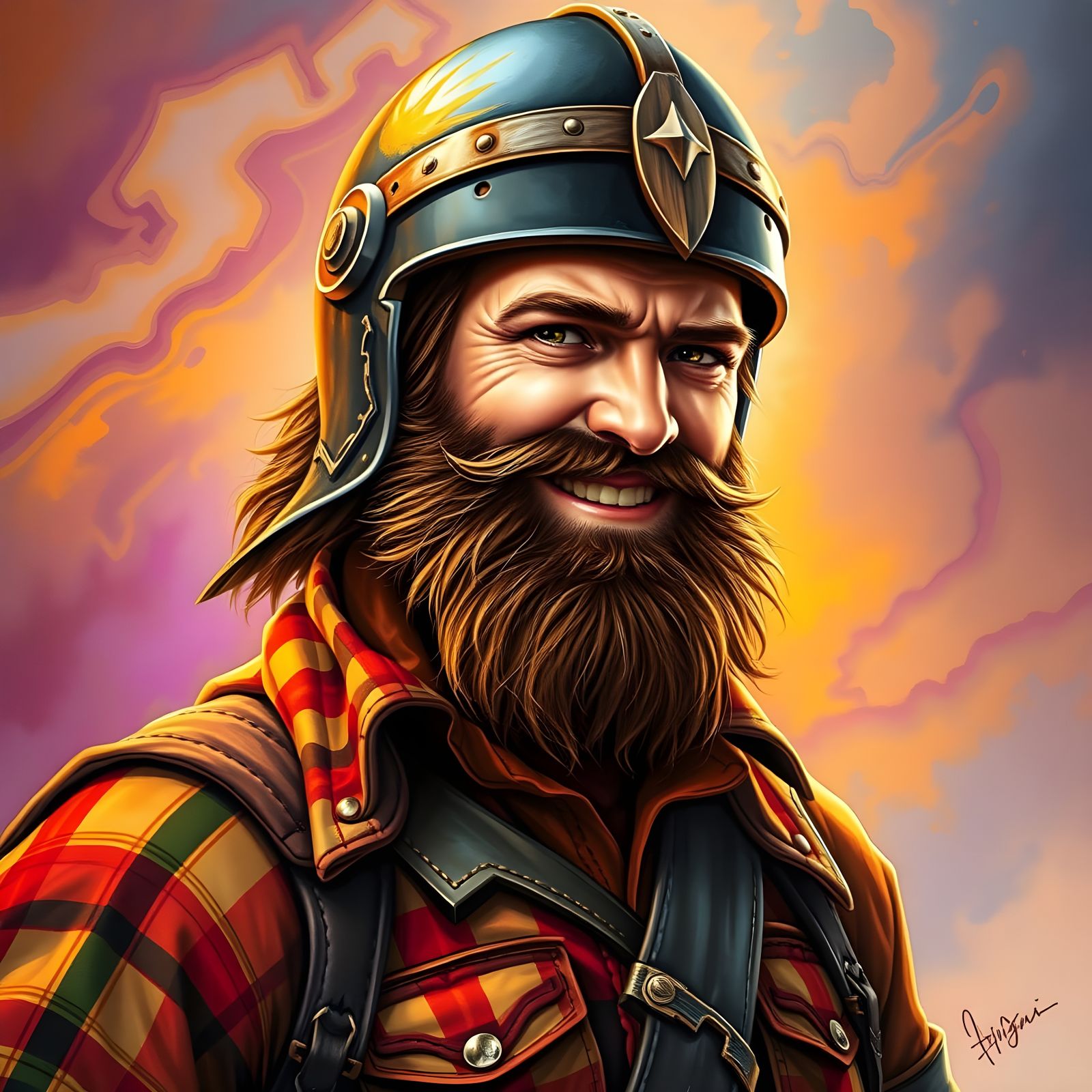 Heroic Warrior in Epic, Colorful Portrait