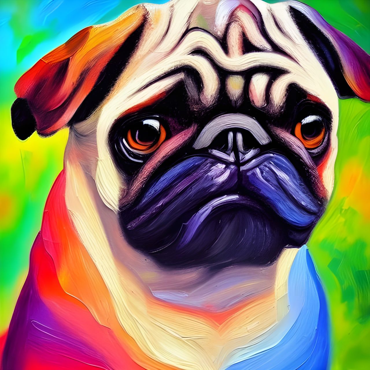 Colorful Pug: Neo-Impressionist Expressionist Oil Painting