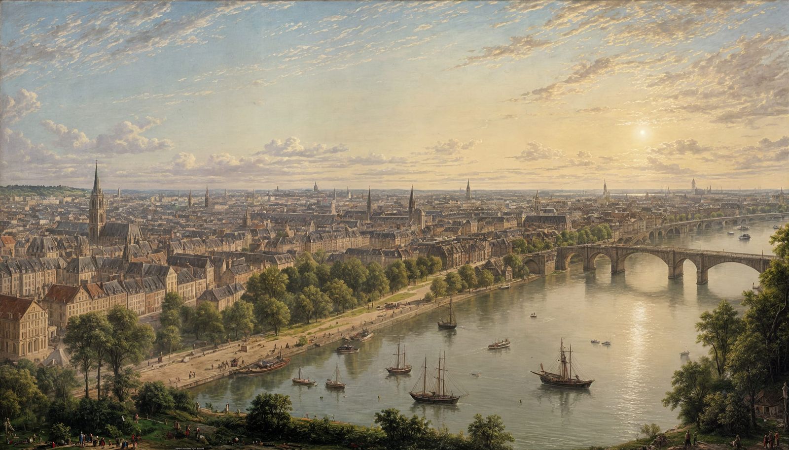 Panoramic View of Rouen in 1824, in the Style of Richard Par...