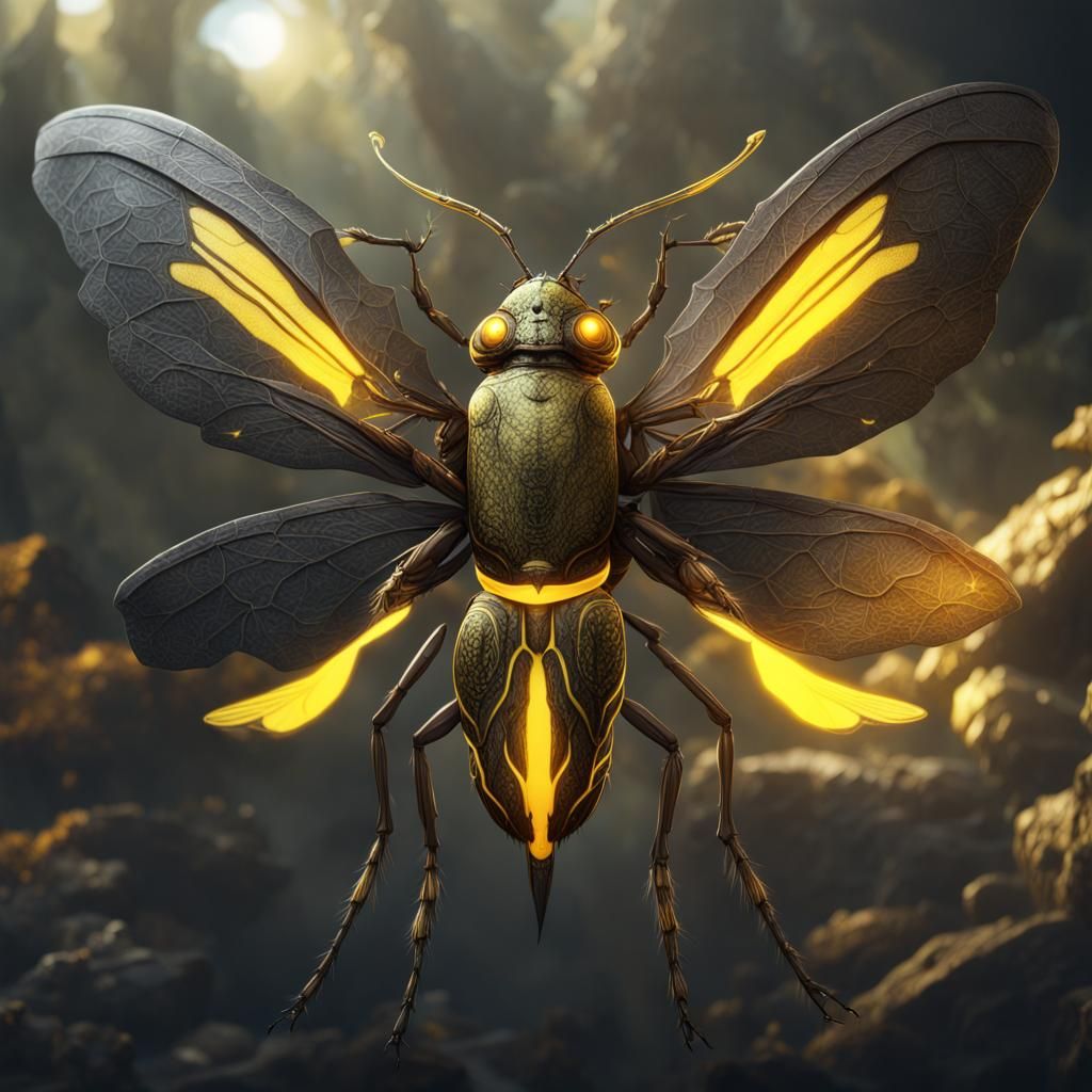 Winged Insect with Glowing Abdomen: Fantasy Concept Art
