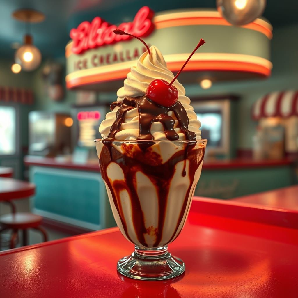 Hot Fudge Sundae in Hyperrealistic Digital Art