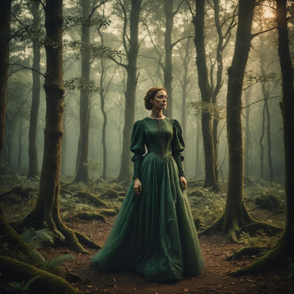 Renaissance Portrait of Woman in Mystical Forest