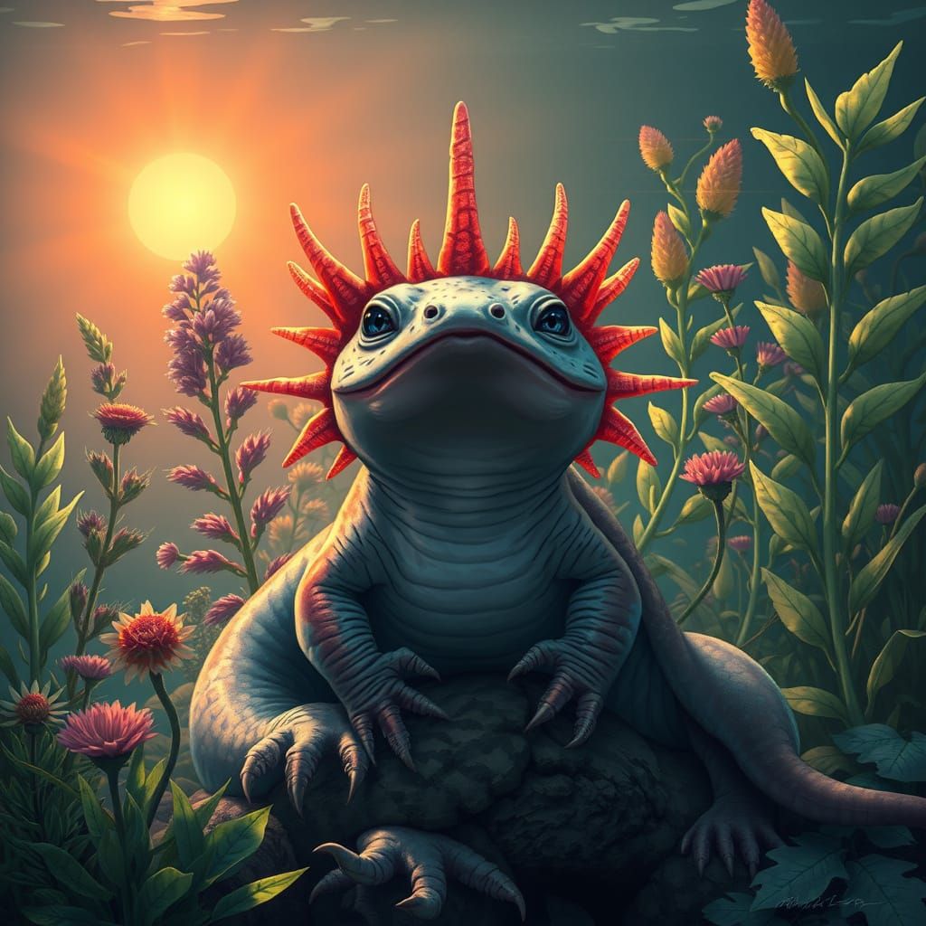 Majestic Axolotl with Crepuscular Rays