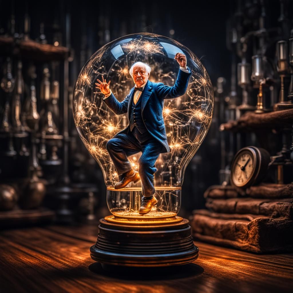 Edison Dances in a Light Bulb: Hyperrealistic Image