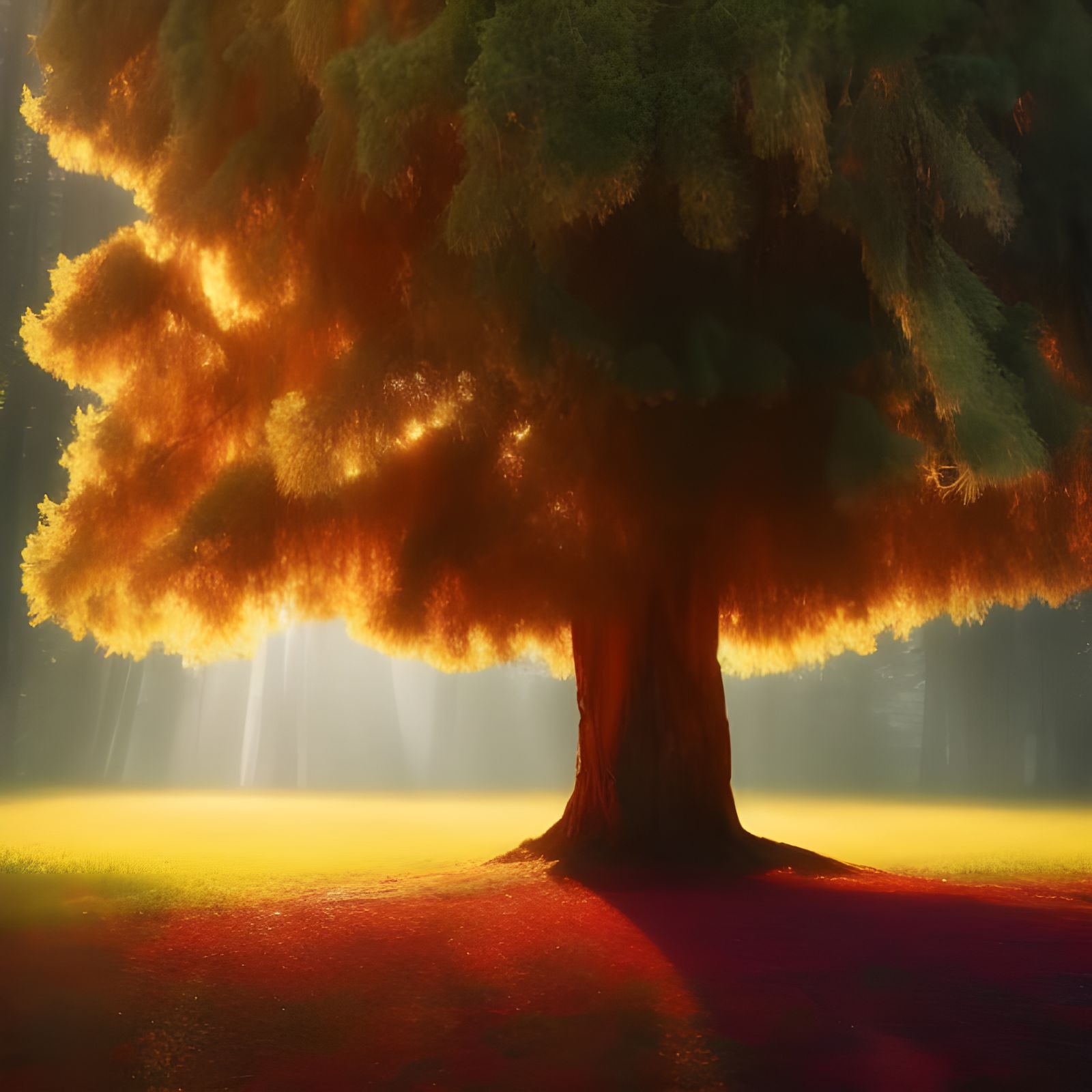 Majestic Surreal Tree with Volumetric Light