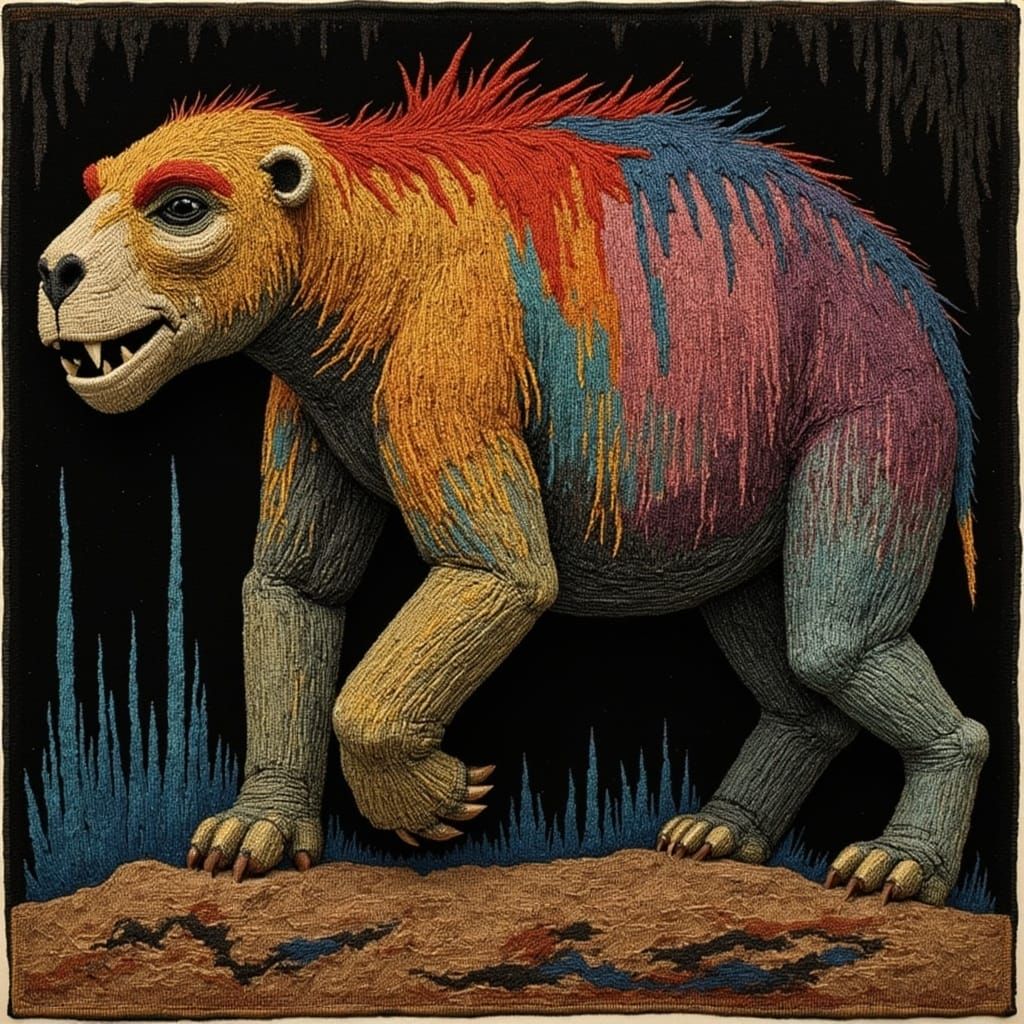 Prehistoric Sloth in Cavern with Vibrant Alcohol Ink