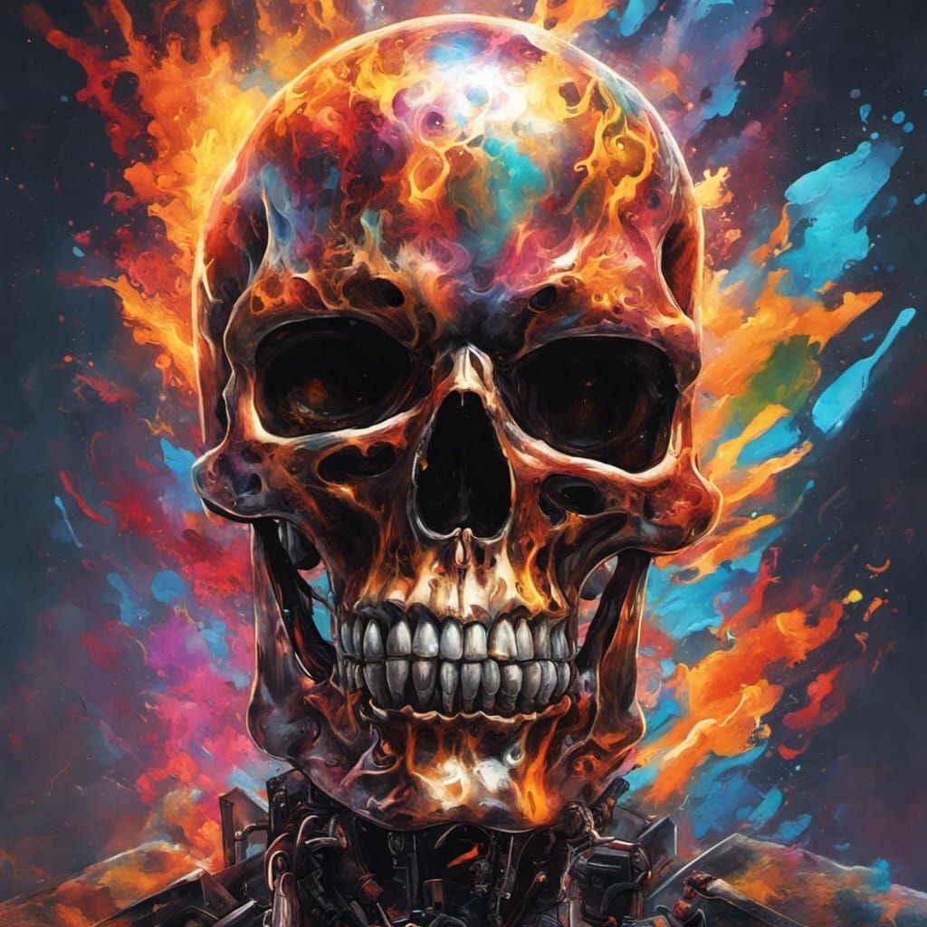 Hyperrealistic Flaming Skull Graffiti Art