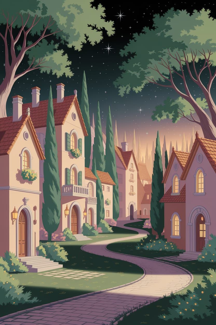Enchanted Fantasy Village in Storybook Style