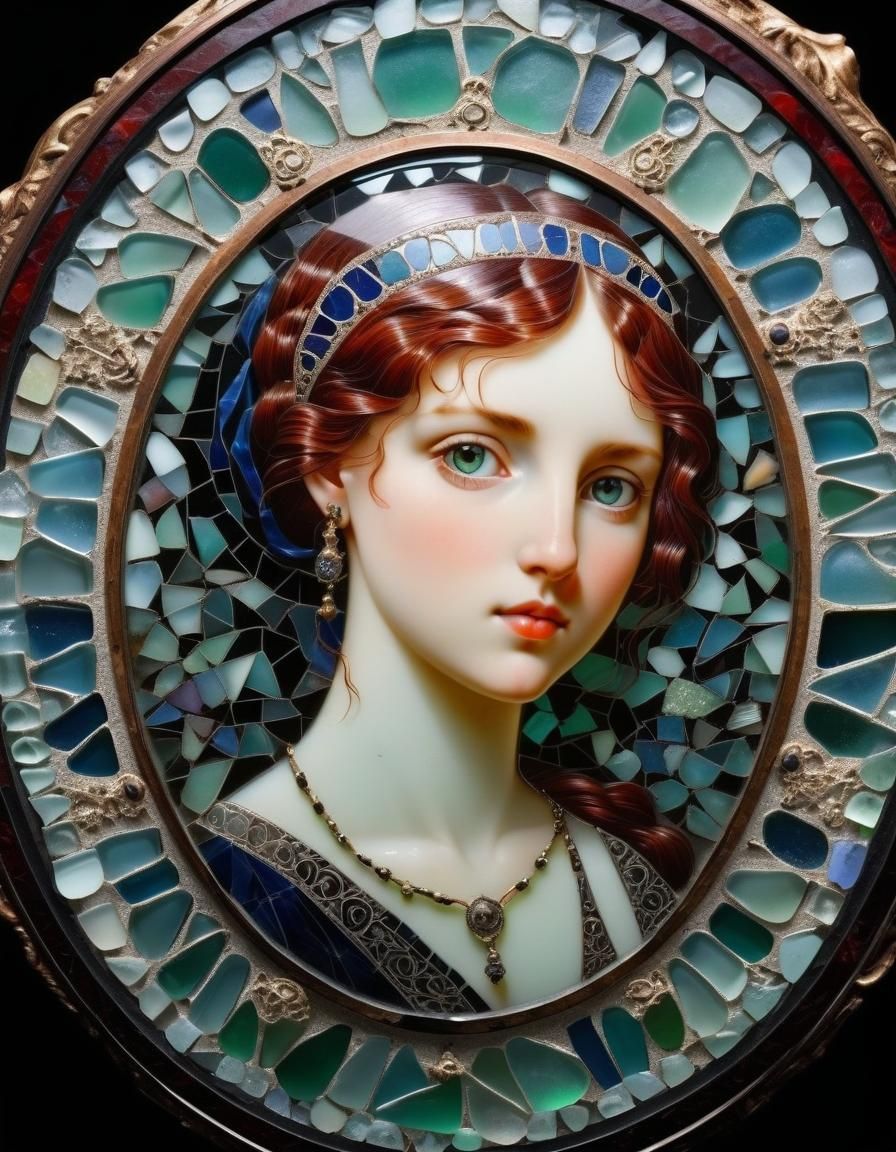 Glass Tessellation Portrait with Engravings