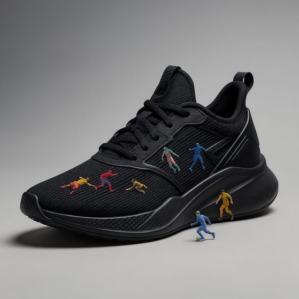 Dynamic Double Exposure of Black Athletic Shoe