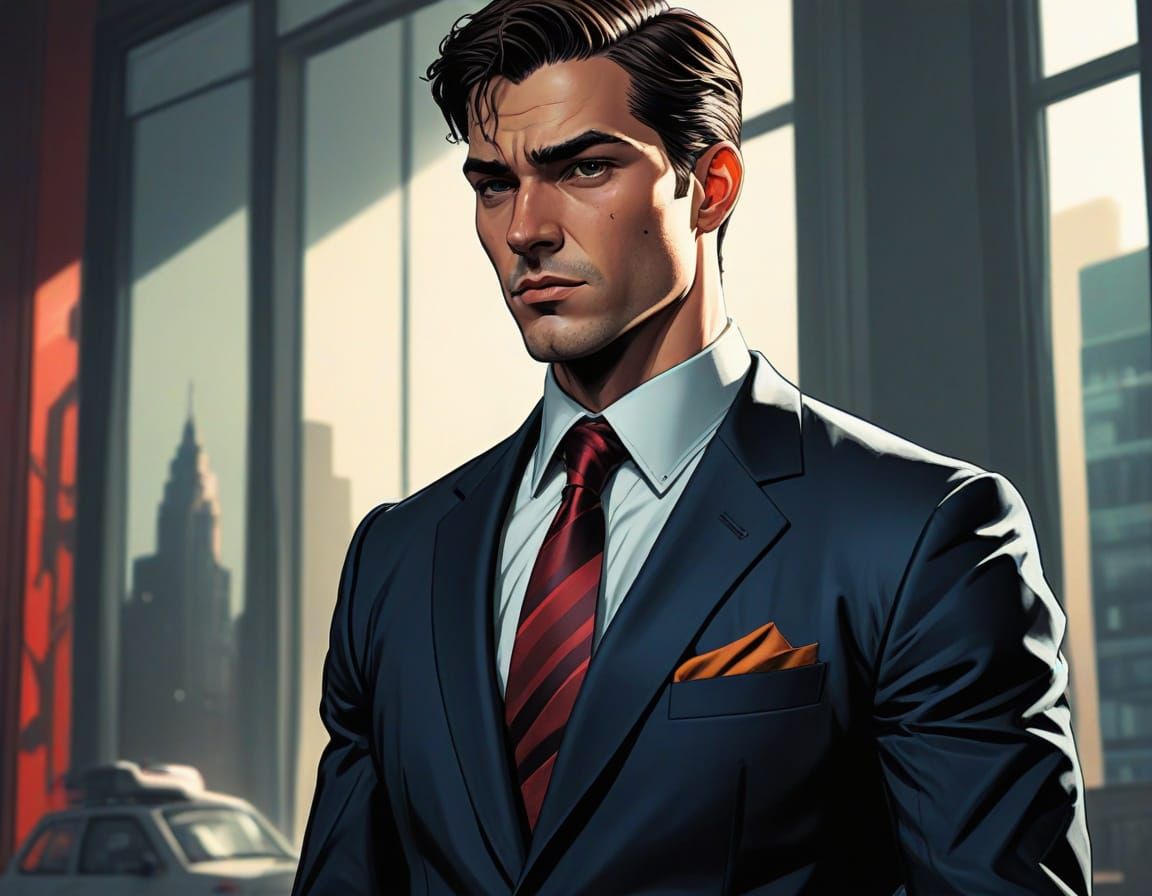 Confident Young Executive in Comic Book Style