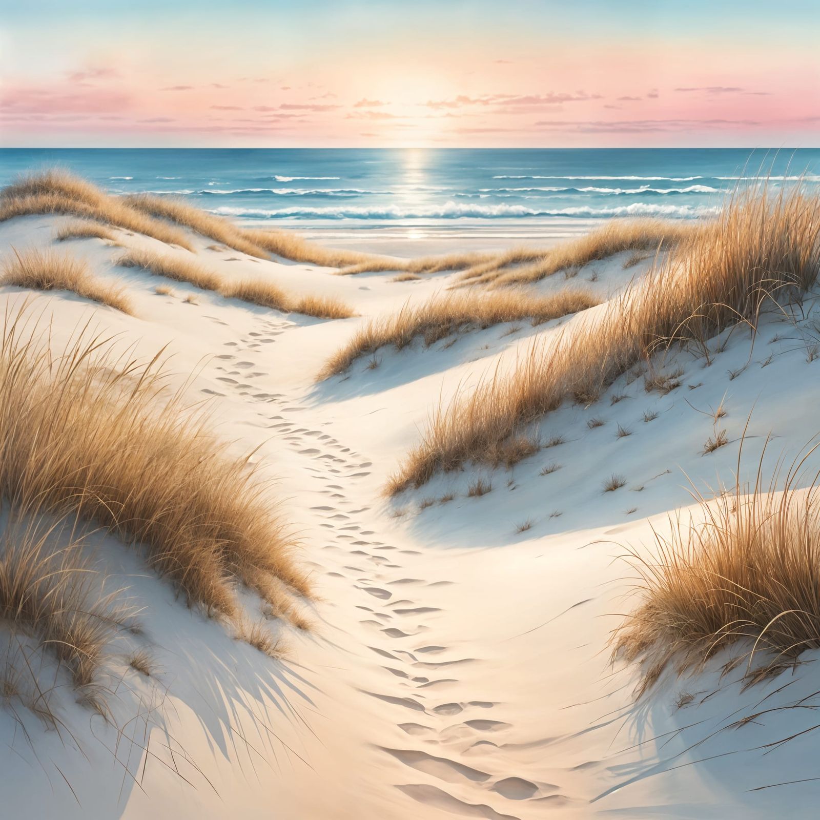 Tranquil Pastel Dunes and Gentle Waves