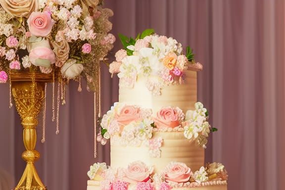 Detailed Multi-Tiered Wedding Cake in Pastel Colors