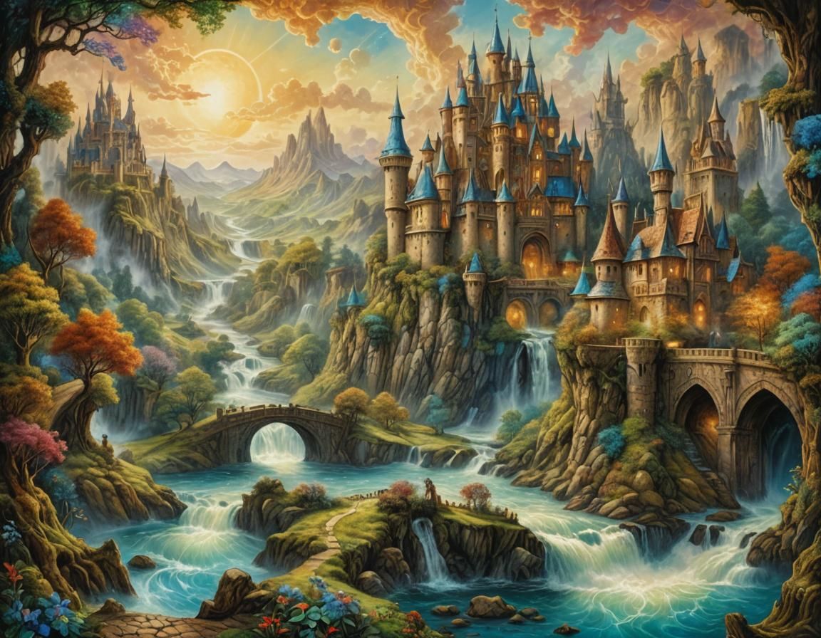 Enchanted Castle on Parchment in Fantasy Style