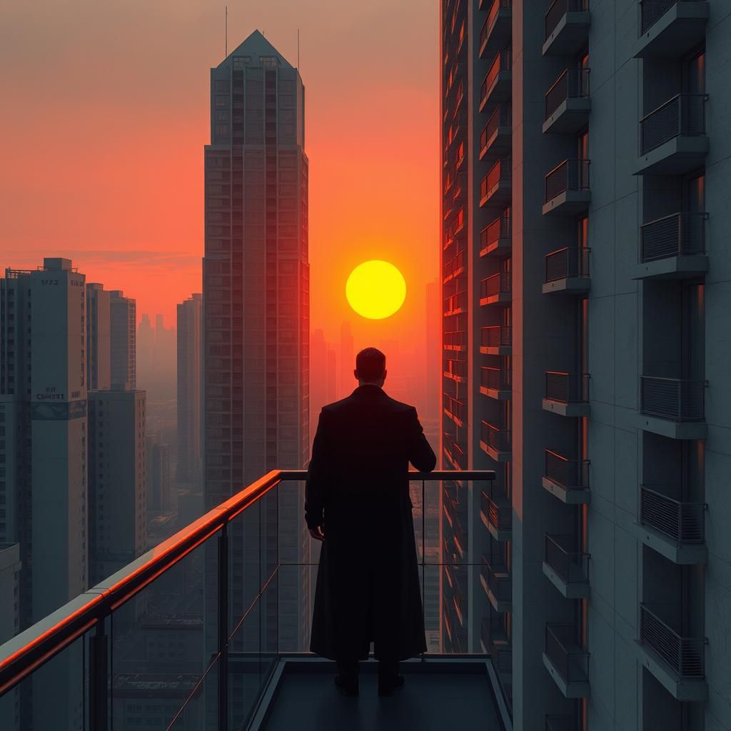 Cyberpunk Silhouette Watching Setting Sun