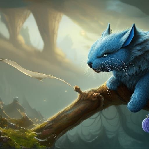 Cute Blue Creature in Detailed Matte Painting