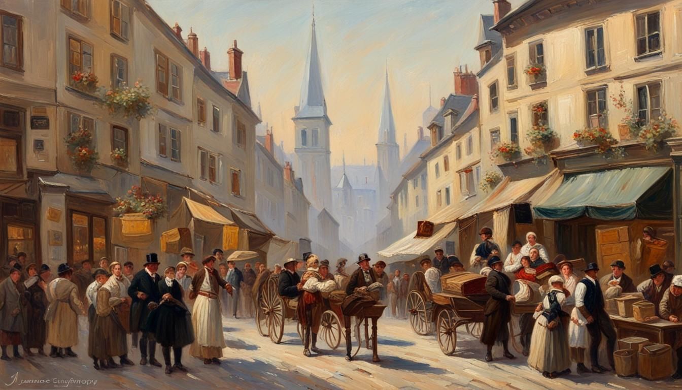 19th Century European Street Scene as Oil Painting