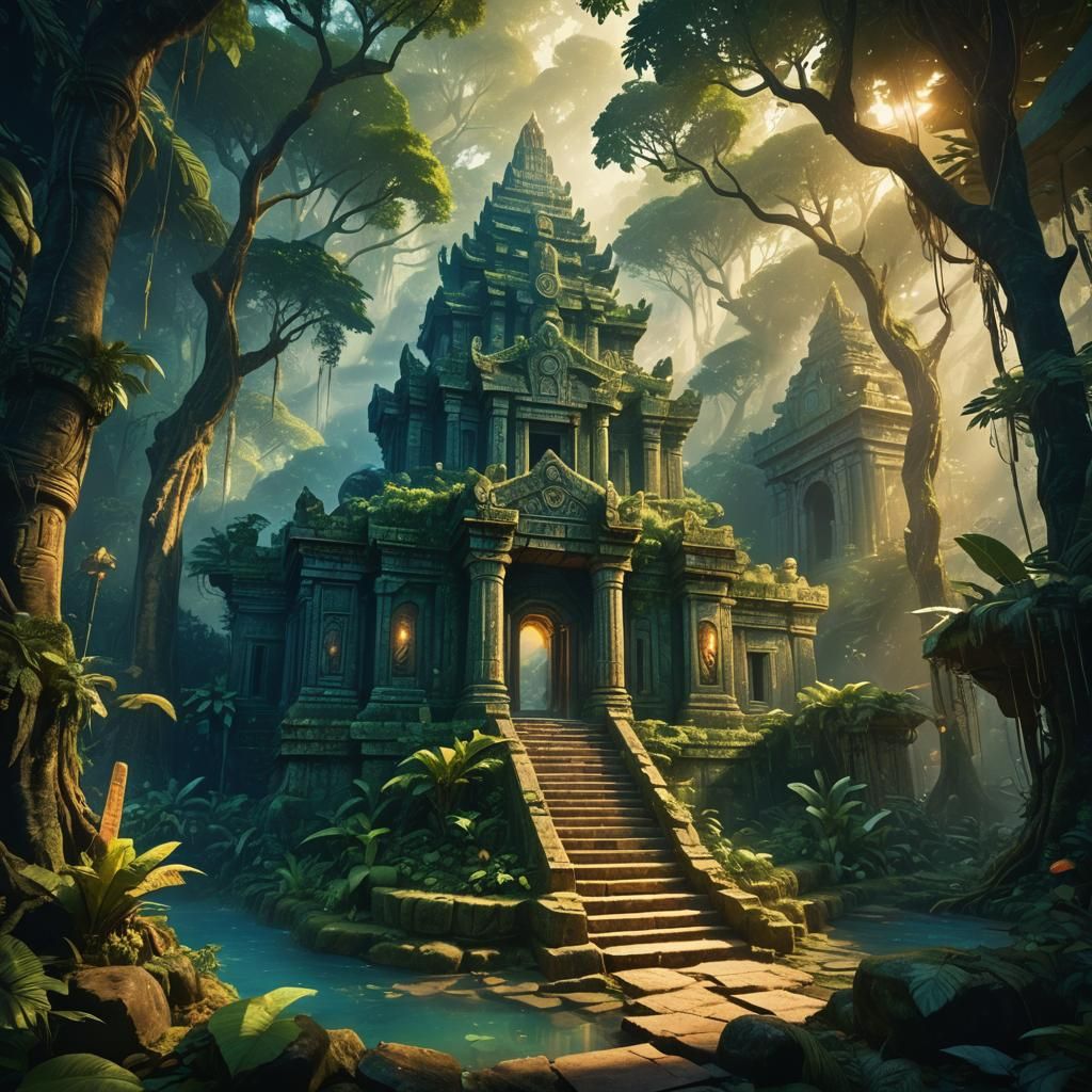 Mystical Temple in Lush Jungle: Fantasy Concept Art