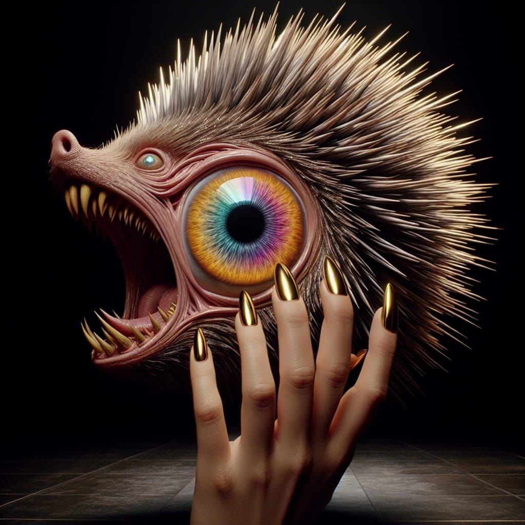 Gold Chrome Nail and Rainbow Hedgehog in 8k