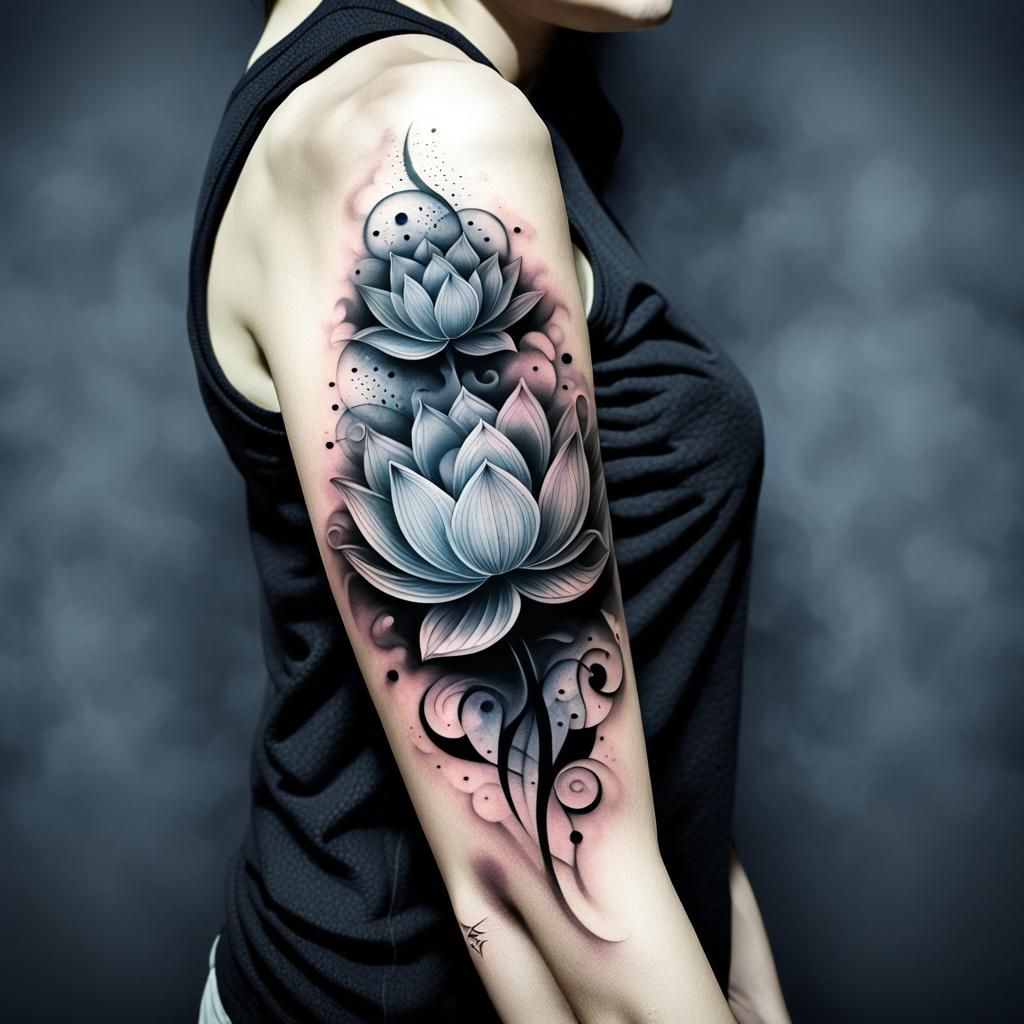 Lotus Flower Tattoo Design with Smokey Background