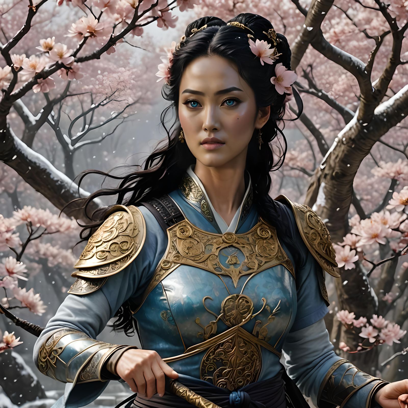 Fit Kung Fu Girl with Black Hair: Matte Painting