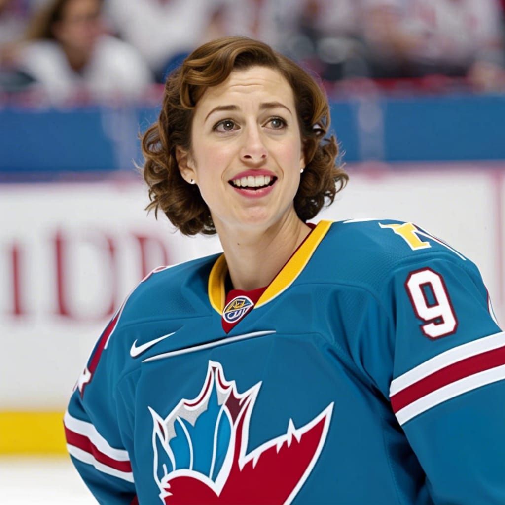 Kristen Schaal playing ice hockey NHL