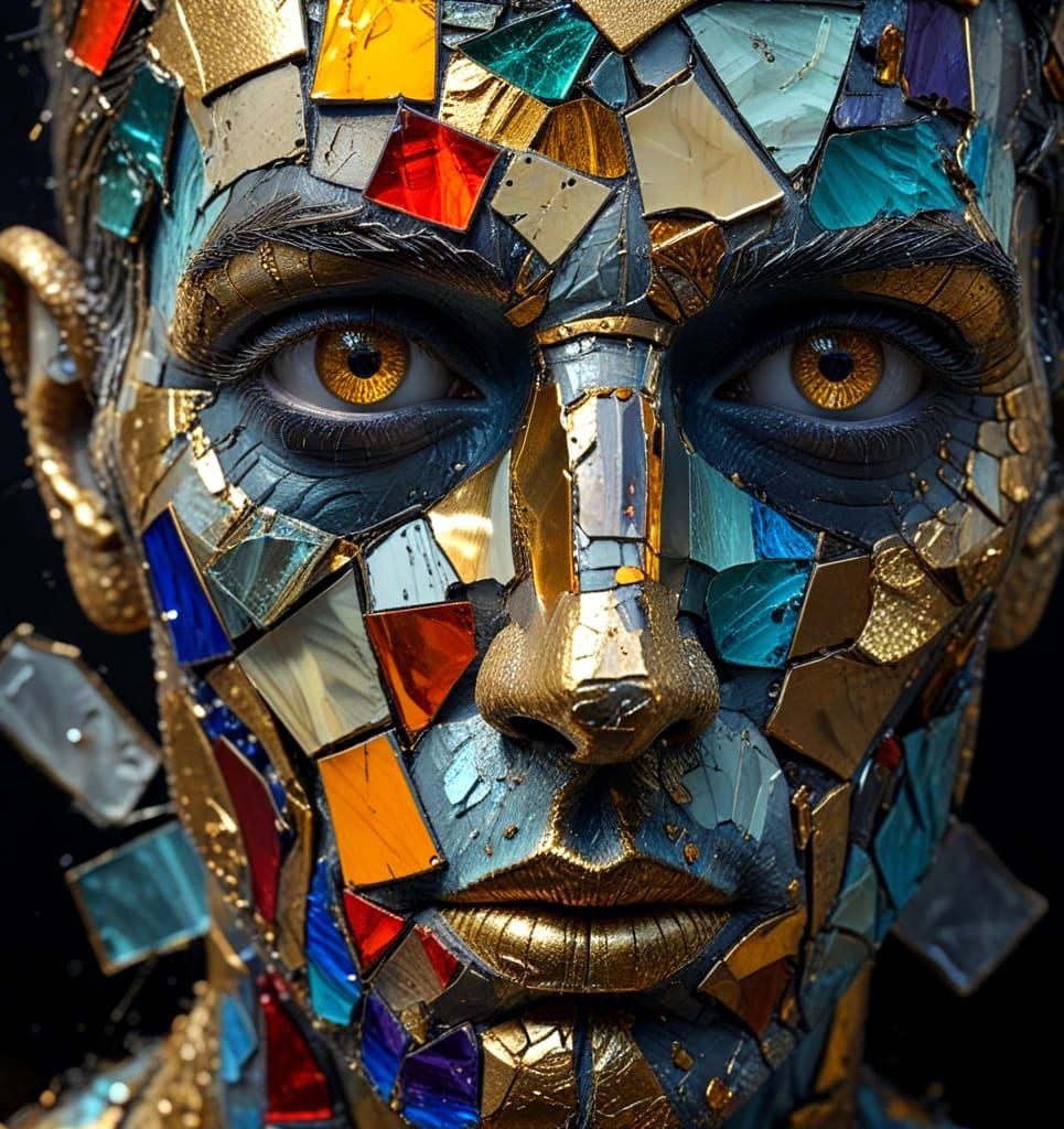 Surreal, Abstract Portrait in Mixed Media Collage