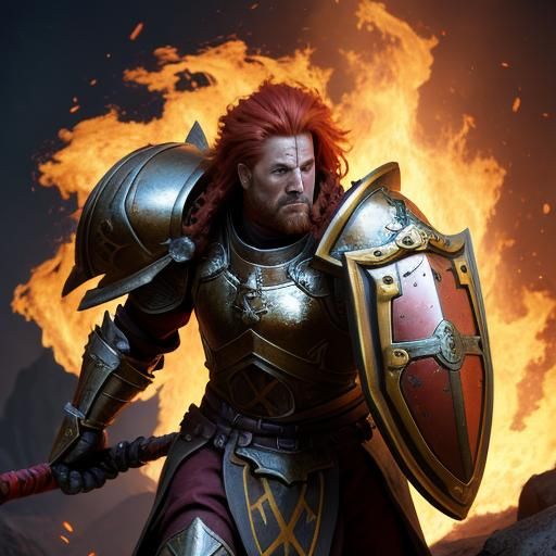 Dwarf Warrior in Fiery Landscape: Fantasy Concept Art