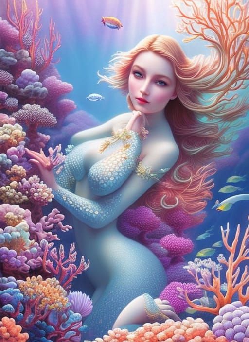 Mermaid in Underwater Paradise: Fantasy Surrealism