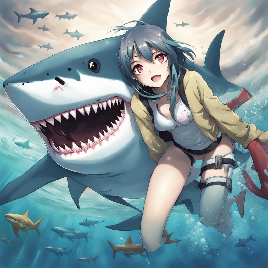 Anime Shark Girl in Japanese Manga Style