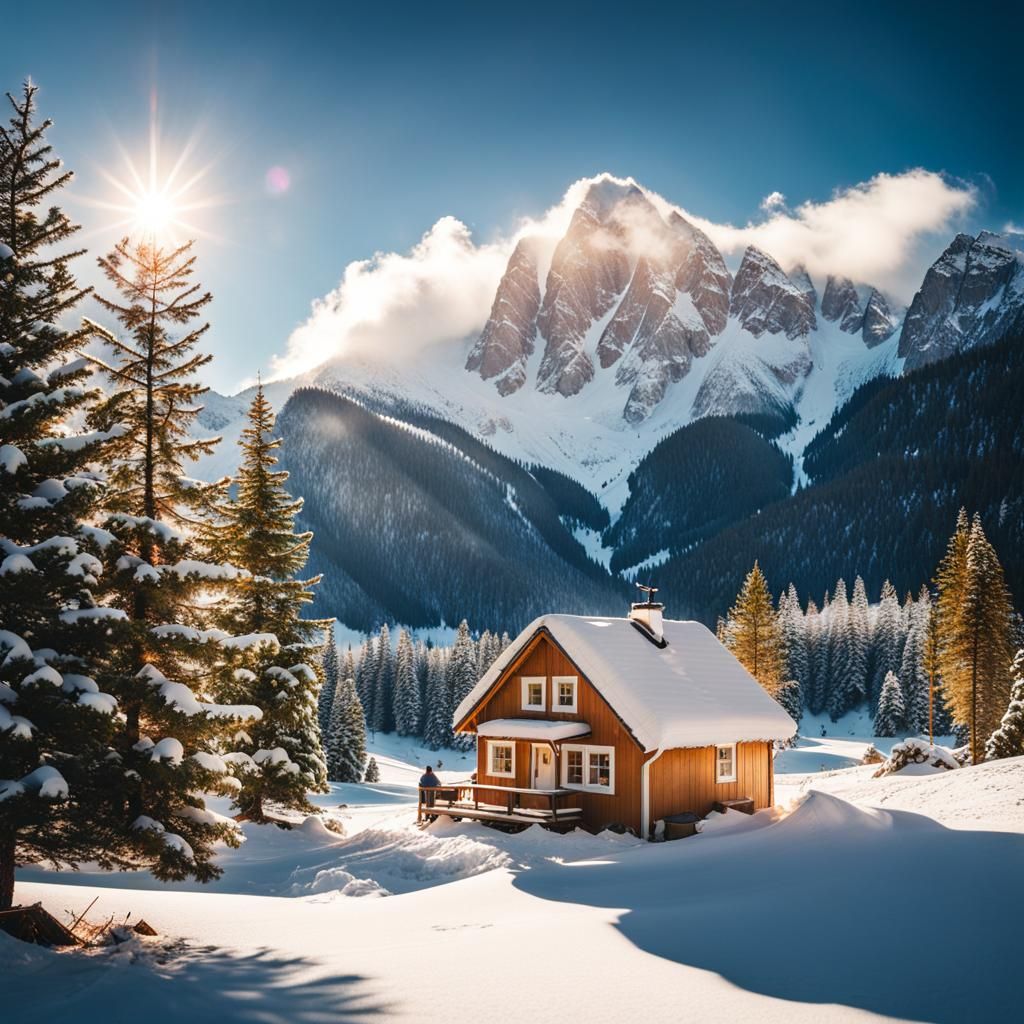 Winter Landscape with Friends in Hyper-Realistic Style