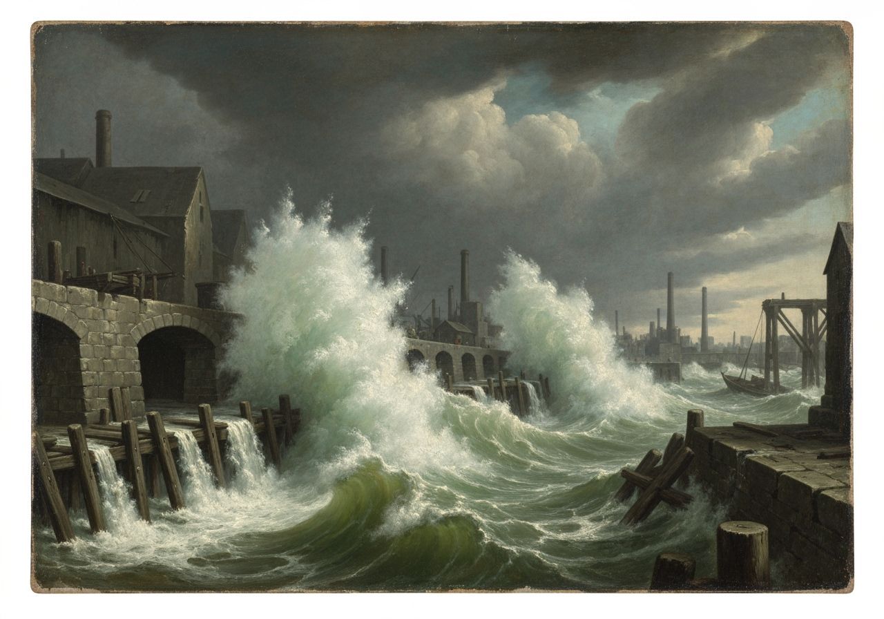 Renaissance Style Oil Painting of Violent Sea Waves