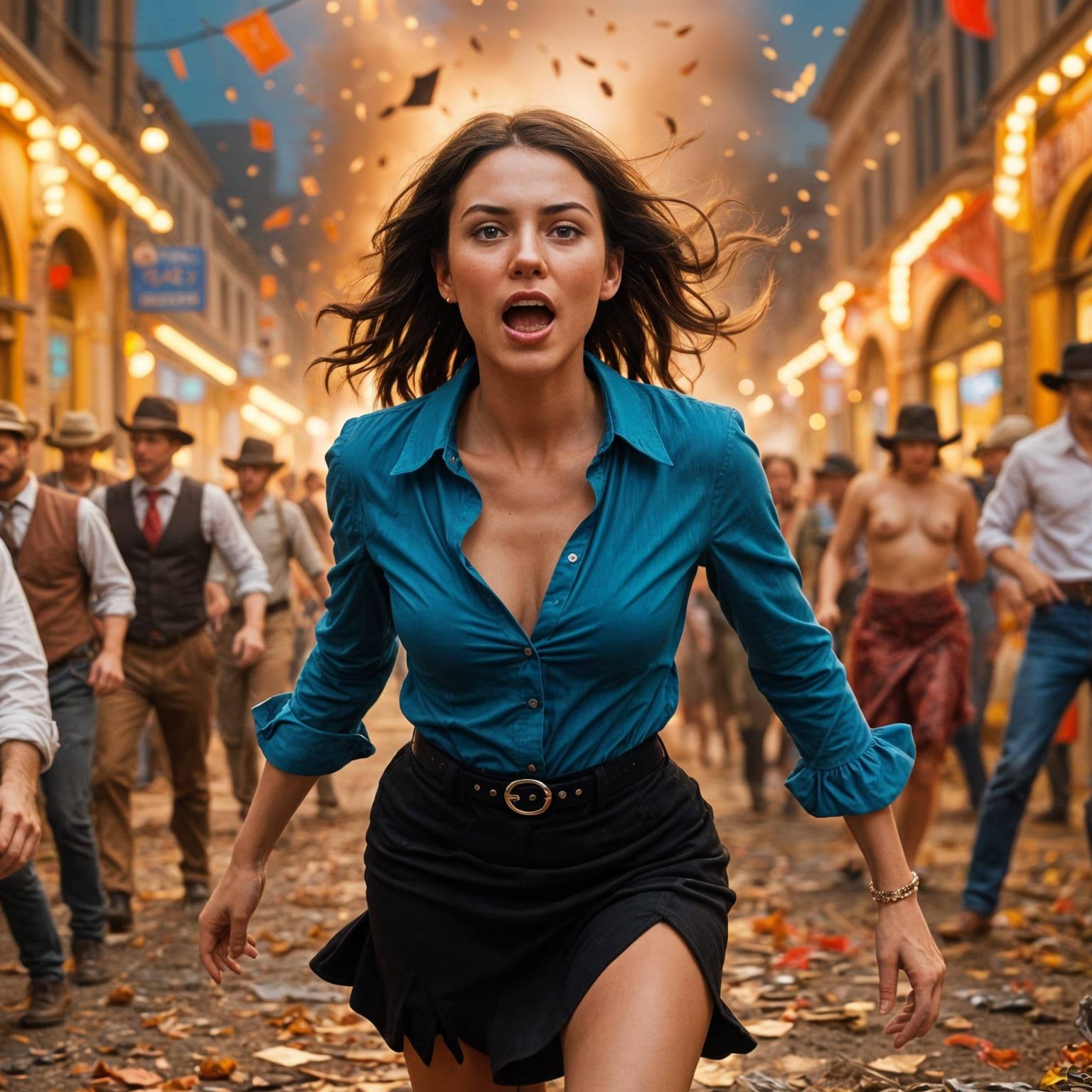 Woman in Stampede: Hyperdetailed 8K Scene