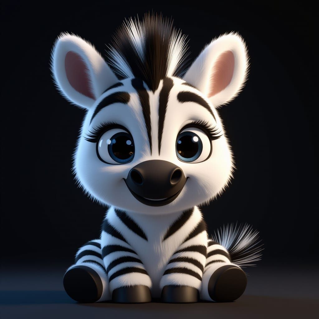 Cute Fuzzy Zebra in Pixar Animation Style