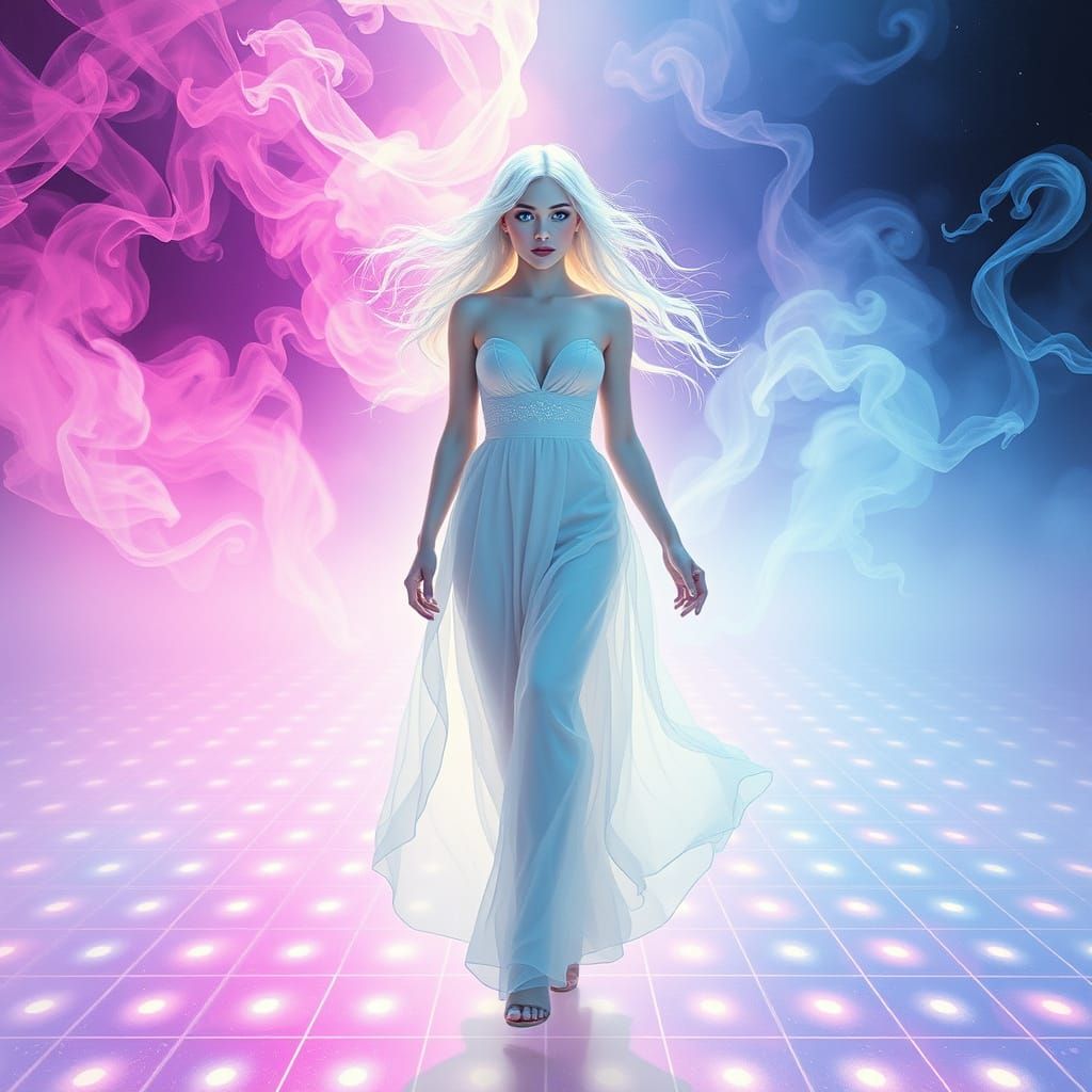 Dreamlike Albino Goddess in Ethereal Landscape