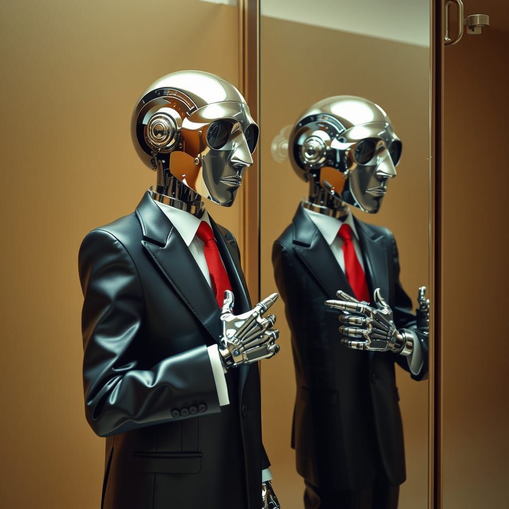 Chrome Cyborg Robot Reflecting into Infinity: Futurism, Pop ...