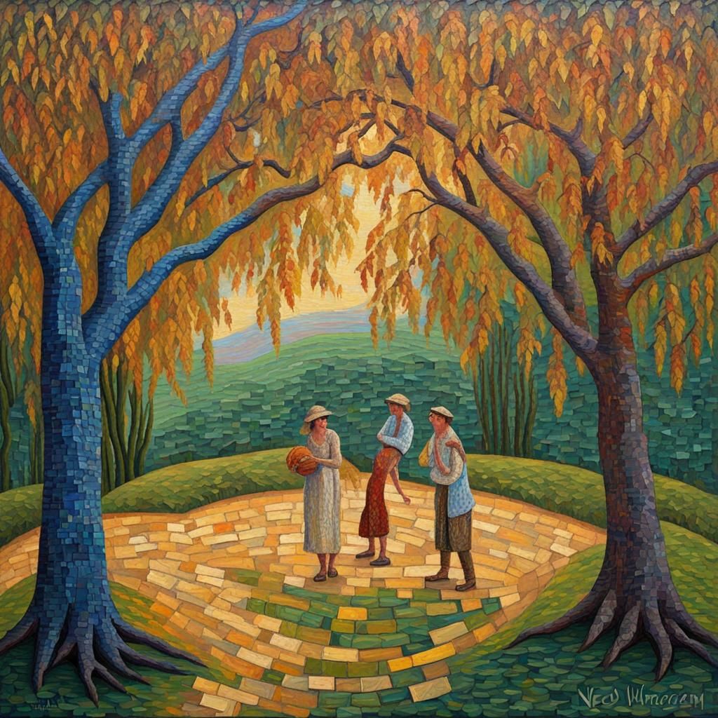 Whispering Willow: Expressionist Impasto Oil Painting