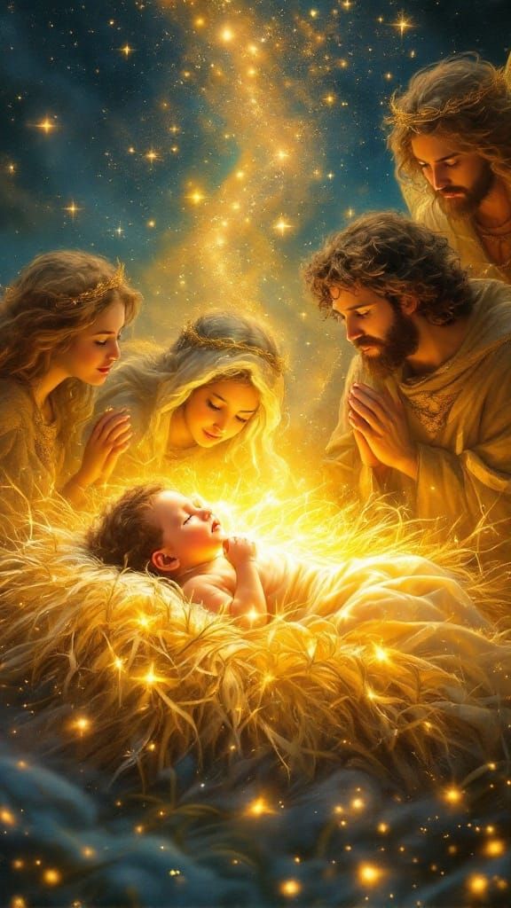 Infant Jesus Surrounded by Angels and Shepherds