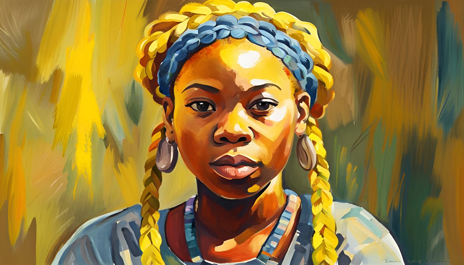Yoruba Girl with Yellow Braids as Gouache Painting