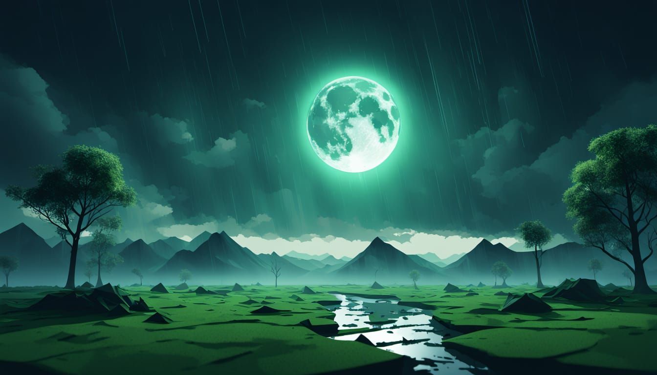 Mysterious Moon Eclipse Amidst a Stormy Green Earth