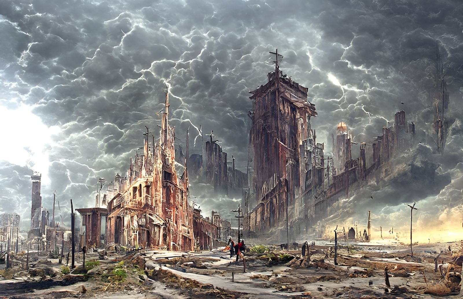 Post-Apocalyptic Milan Street Scene, Hyper-realistic Paintin...