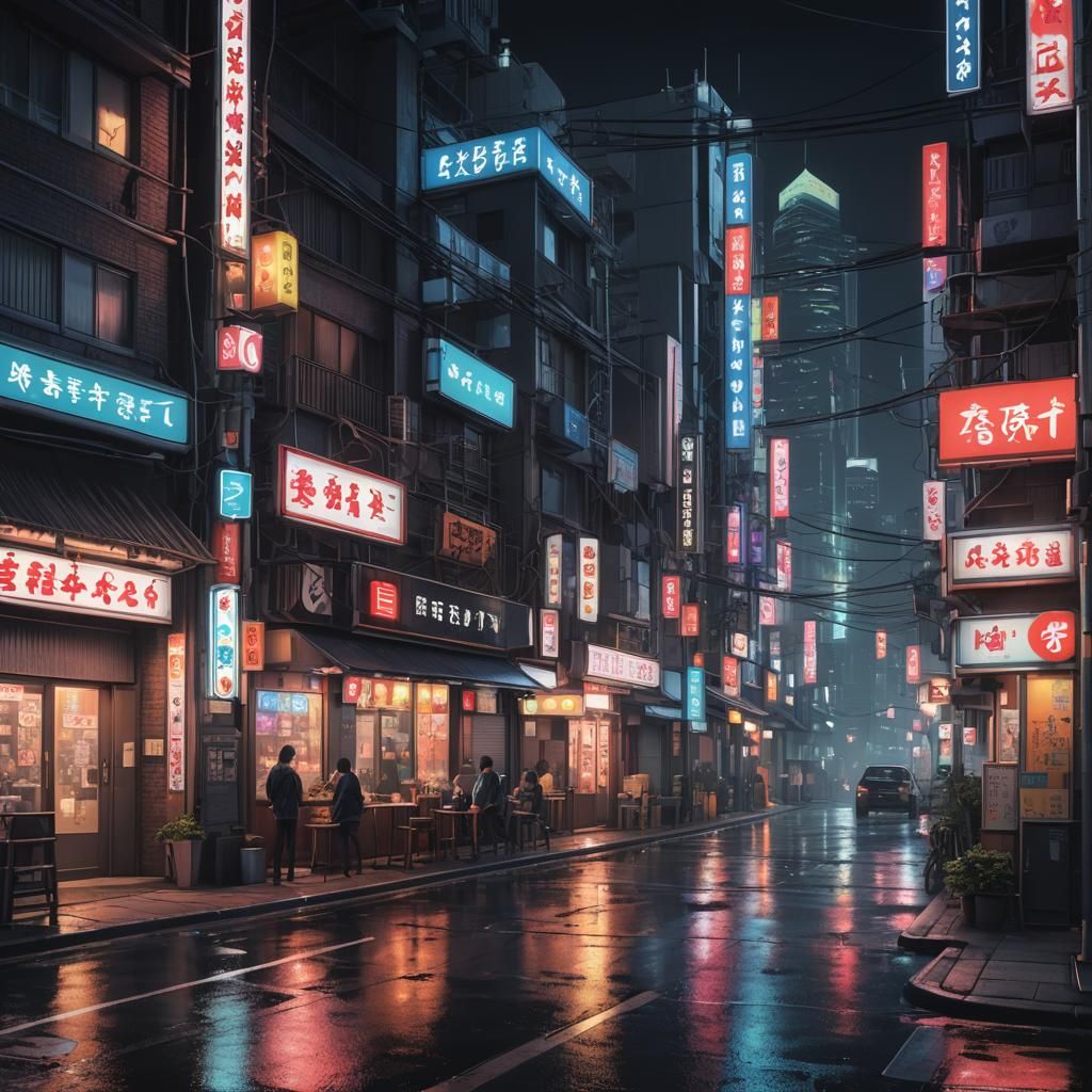 Neon Cityscape at Night: Detailed 3D Anime Art